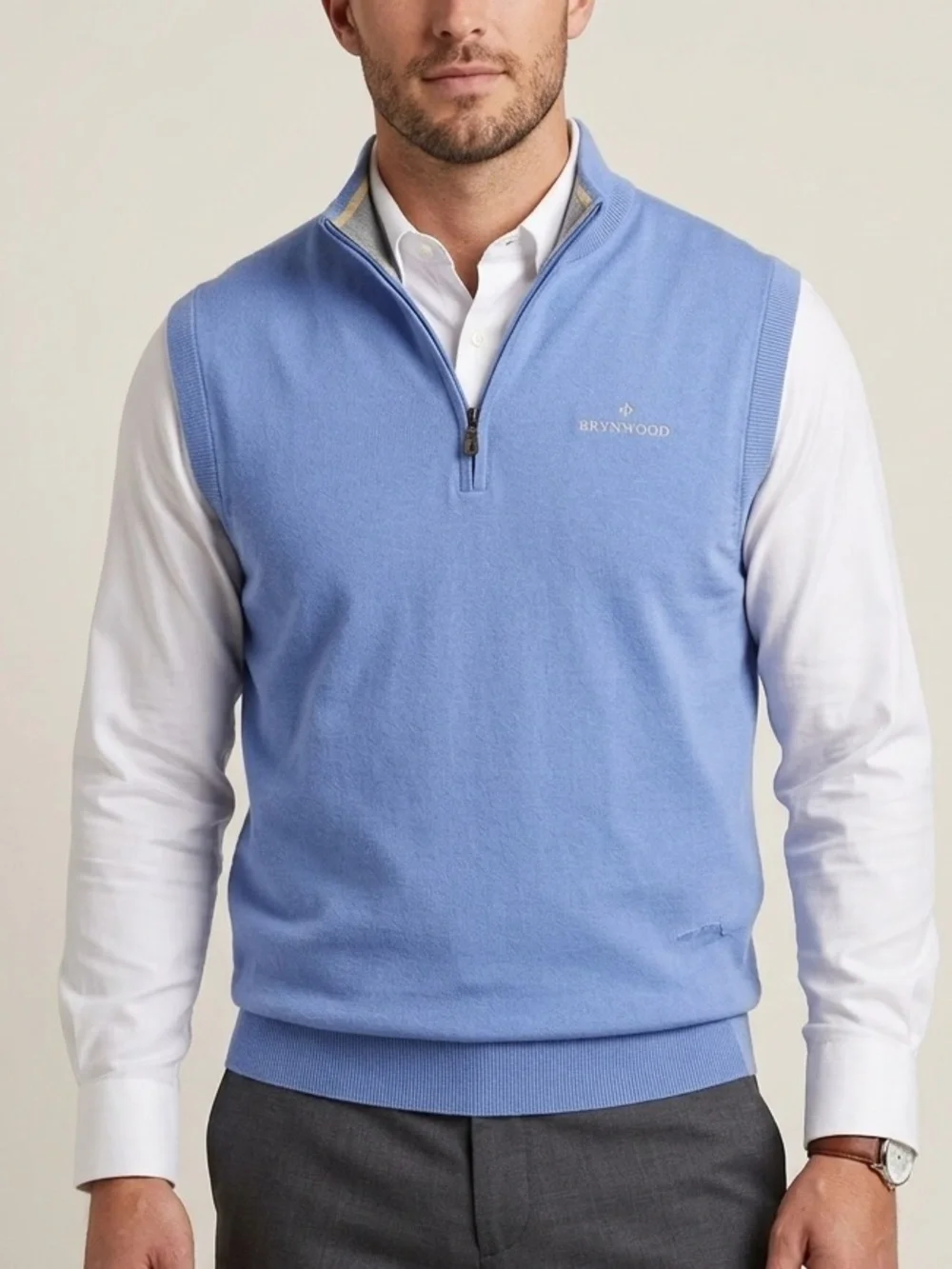 Greg Norman Brynwood Country Club Lined 1/4 Zip Golf Sweater Vest Blue Men's L
